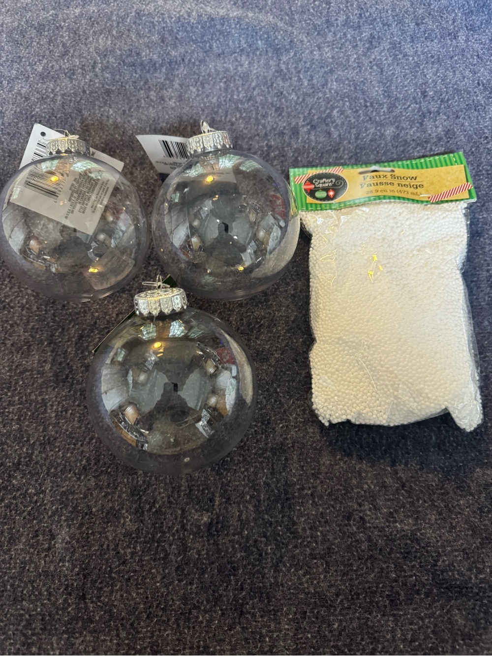 Clear Plastic Holiday Ornaments with White Faux Snow - Home Holiday